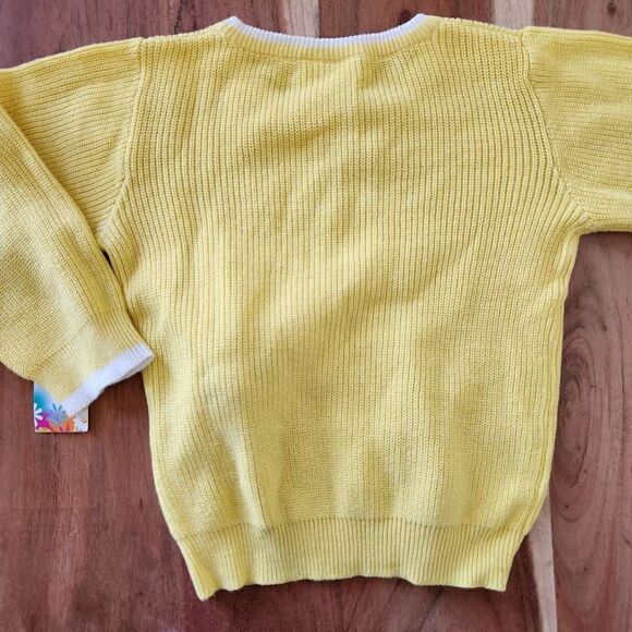 Samaray size 5 girls yellow banana pudding white ribbed bow grommet sweater - Picture 5 of 6